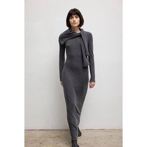 NWT Polo Ralph Lauren Grey Ribbed Knit Long-Sleeve Cotton Blend Maxi Dress L